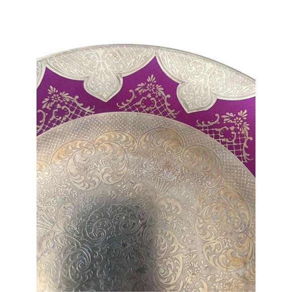 RARE AOFI Porzellan Manufakt Germany Hanging Plate Gold Fuchsia Karlsbader - Picture 4 of 9